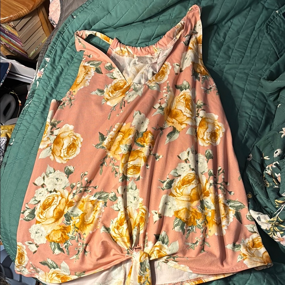 Floral Peach and Yellow Women's Top